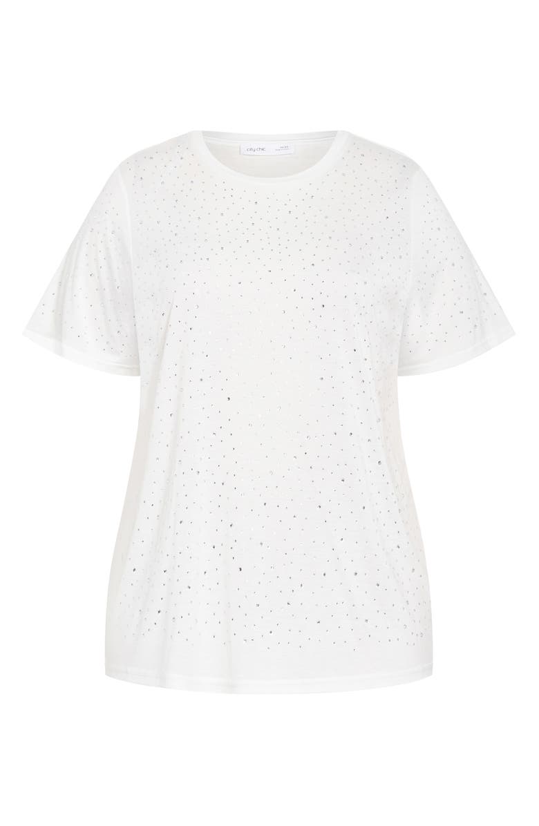 City Chic Blinged Up Embellished T-Shirt, Alternate, color, Ivory