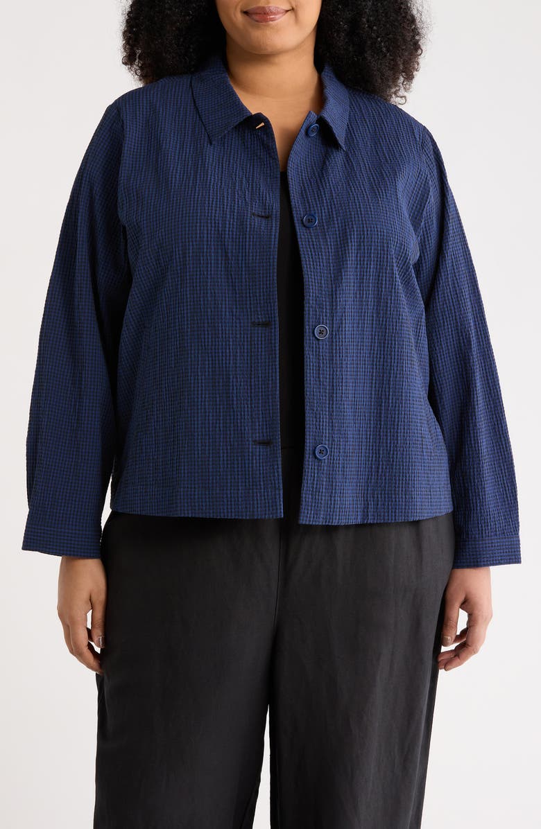 Eileen Fisher Classic Seersucker Shirt Jacket, Main, color, Deep Dive