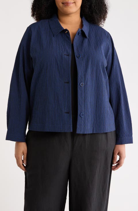 Classic Seersucker Shirt Jacket (Plus)