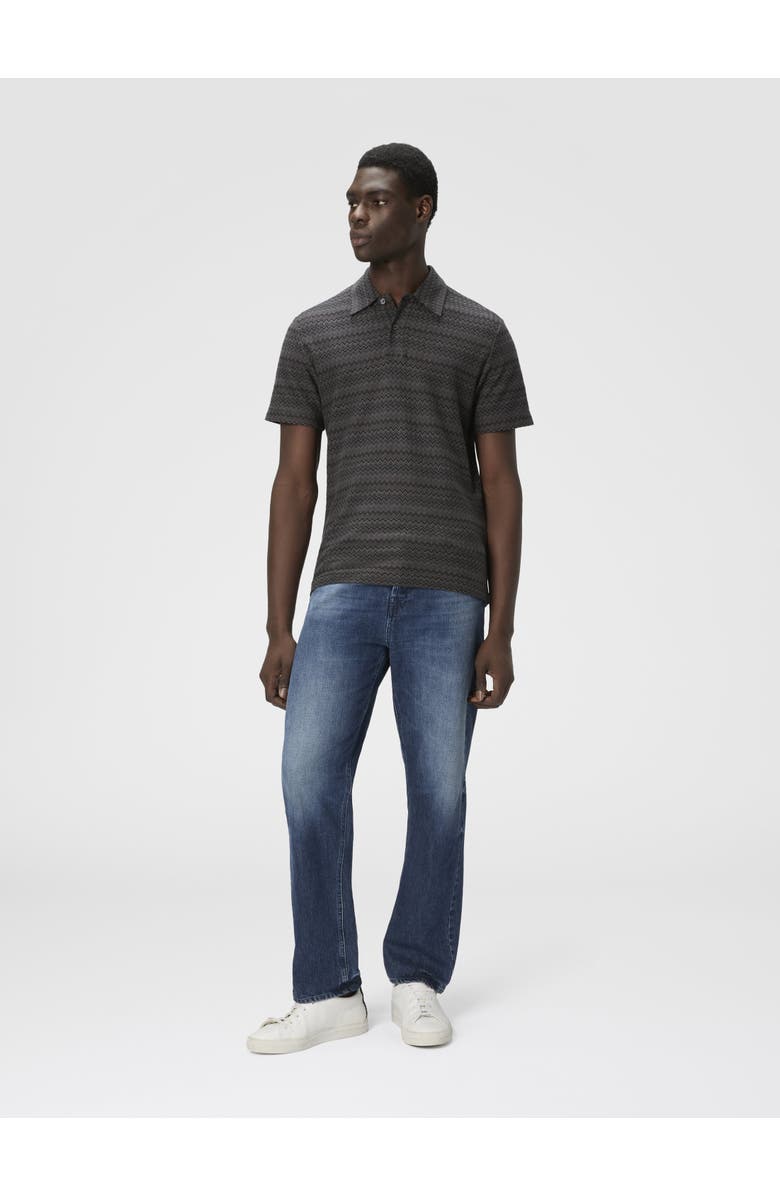 Missoni Short Sleeve Cotton Polo With Zigzag Pattern, Alternate, color, Grey