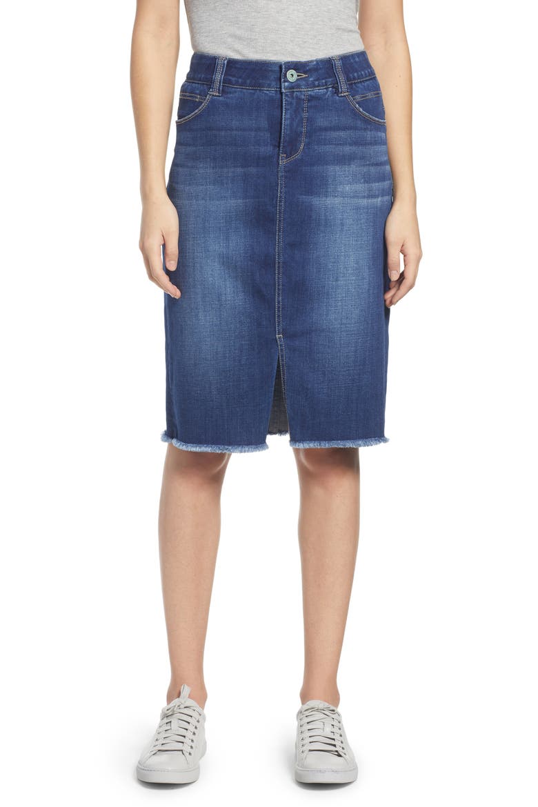 Jeans Betty Fray Hem Denim Pencil Skirt, Main, color, THORNE BLUE