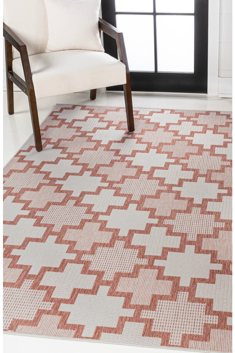 Cyrus Modern Geometric Tile Pattern Indoor/Outdoor Area Rug, Alternate, color, Salmon/Cream