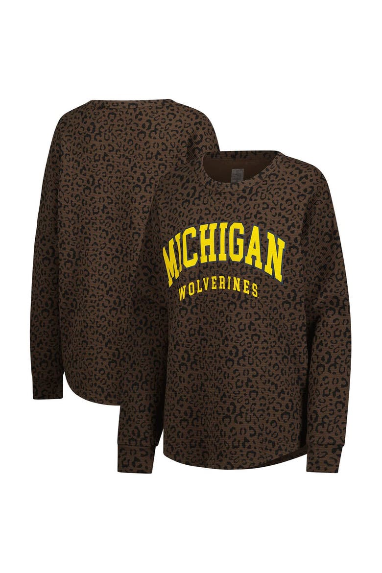 Women's Gameday Couture Brown Michigan Wolverines Leopard Oversized Sweatshirt, Main, color, Brown