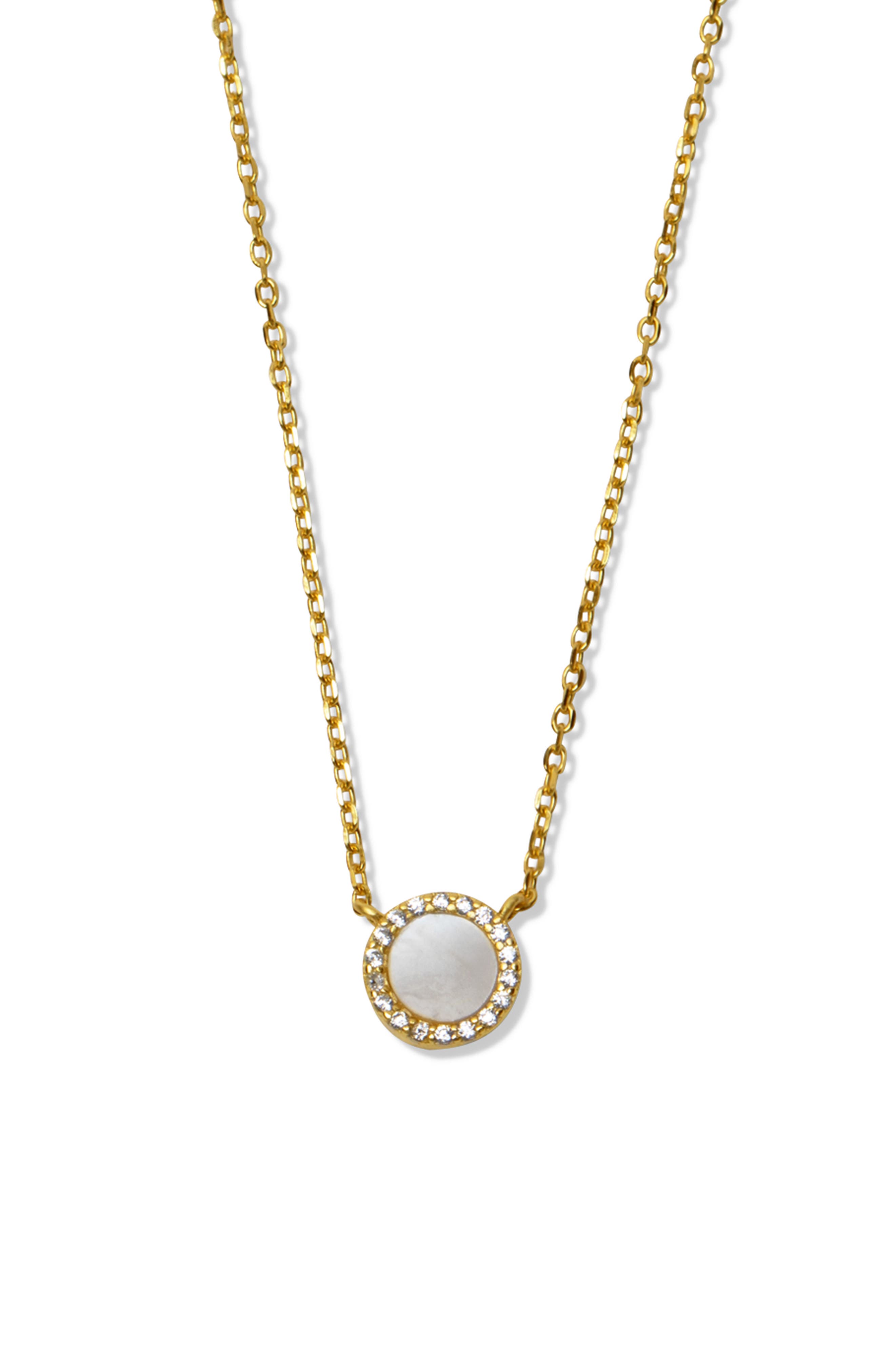 Argento Vivo Sterling Silver Mother-of-Pearl Circle Pendant Necklace in Gold 