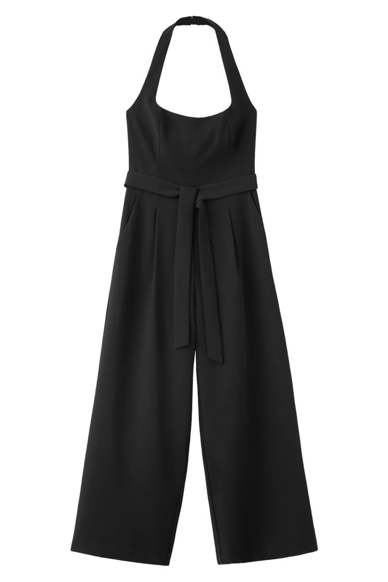 Pleated Halter Jumpsuit, Main, color, BLACK