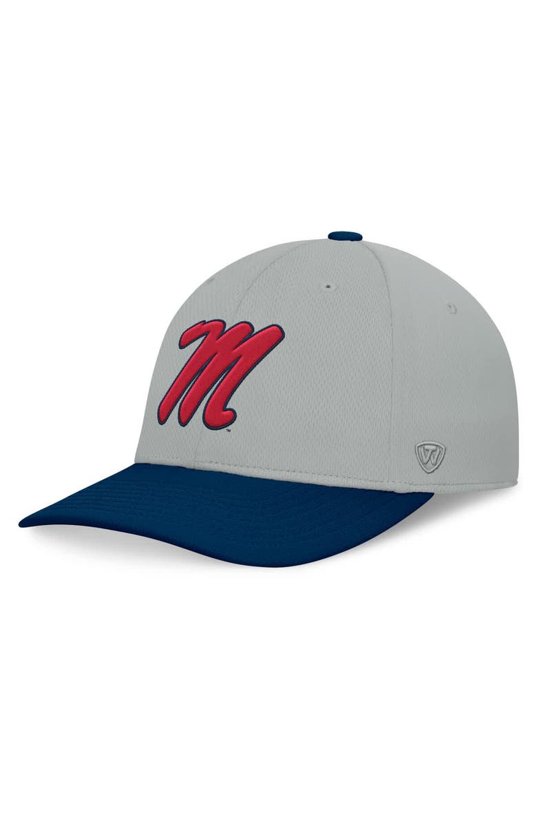 TOP OF THE WORLD Men's Top of the World Gray/Navy Ole Miss Rebels Mick Flex Hat, Main, color,
