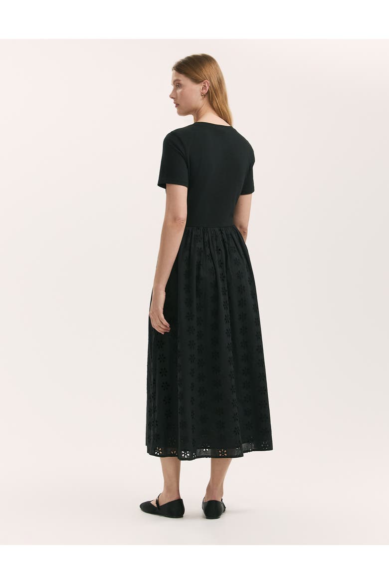 Brea Embroidered Cotton Rich Midi Dress, Alternate, color, Black