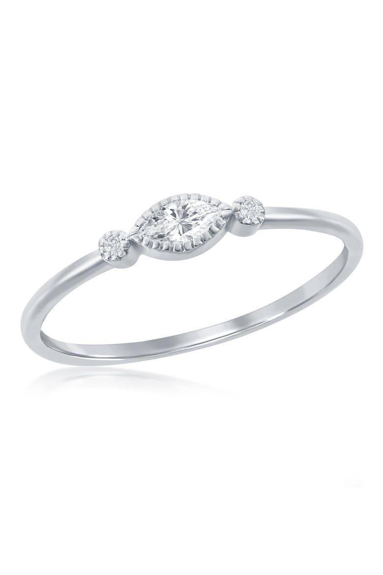 Sterling Silver Bezel Marquise & Round CZ Stackable Ring, Main, color, SILVER