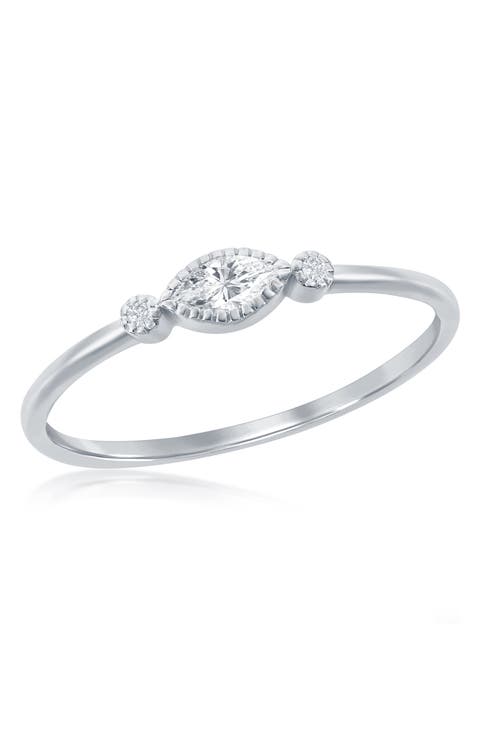 Sterling Silver Bezel Marquise & Round CZ Stackable Ring