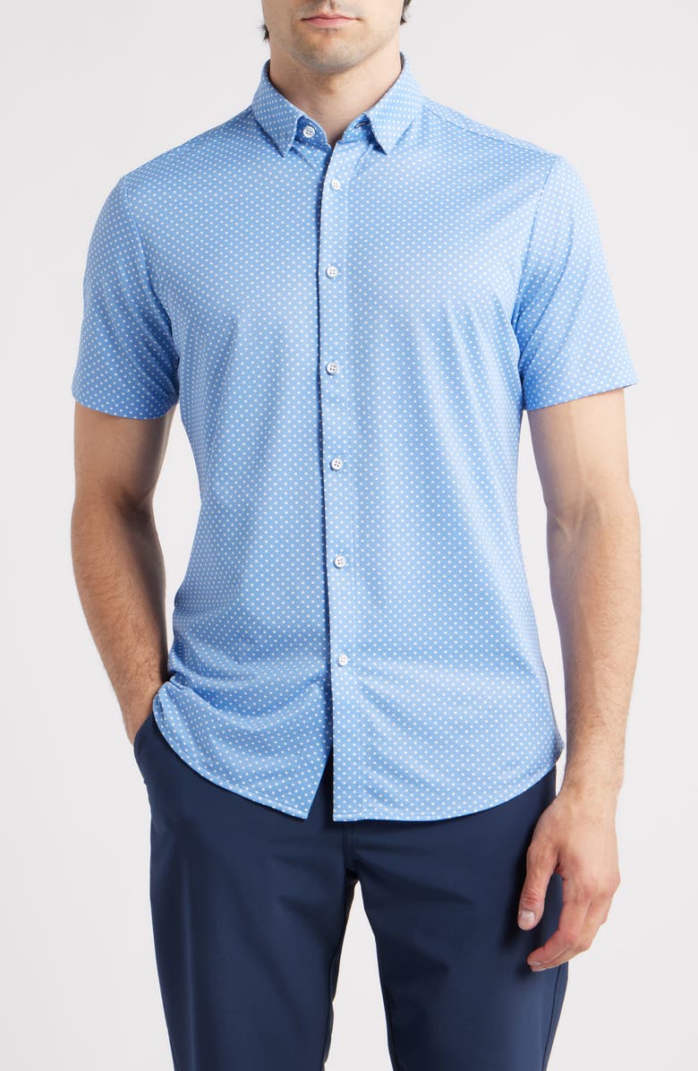 Mizzen+Main Halyard Trim Fit Dot Short Sleeve Button-Up Shirt, Main, color, Provence Enlarged Dot