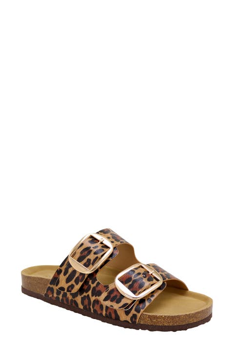 Griffin Faux Leather Double Strap Slide Sandal (Women)
