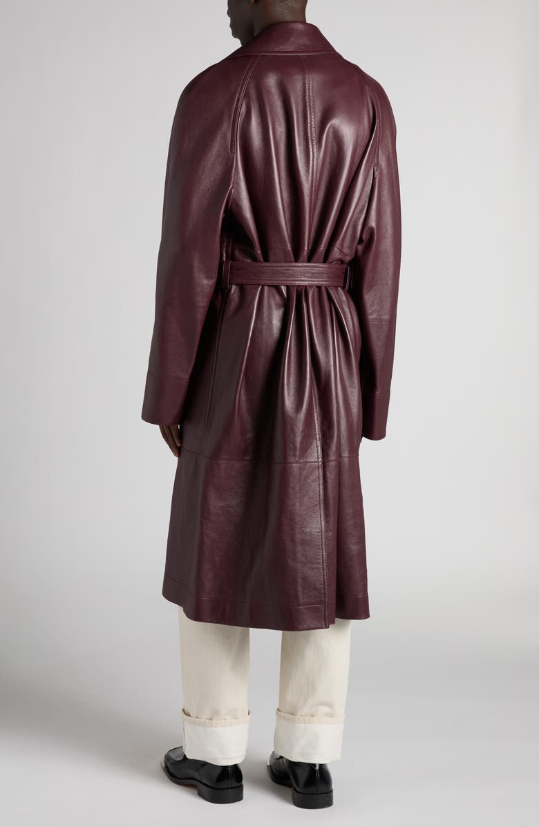 Bottega Veneta Fish Lapel Leather Belted Coat, Alternate, color, 6840 Aubergine