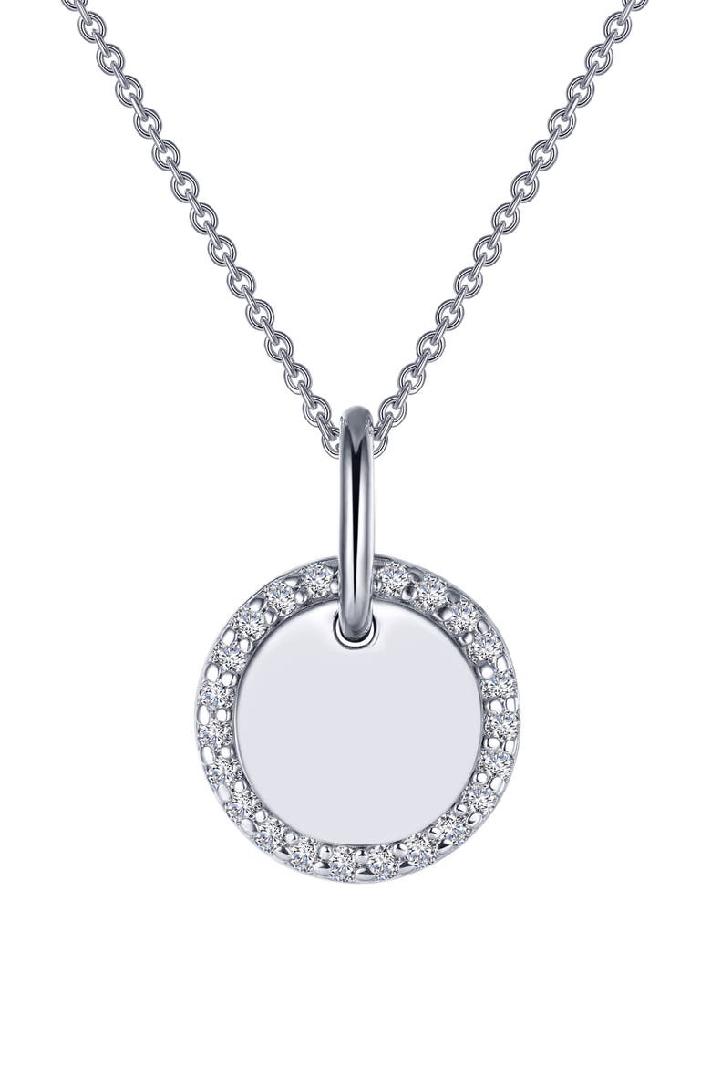 Classic Simulated Diamond Round Disc Pendant Necklace, Main, color, CLEAR/ SILVER