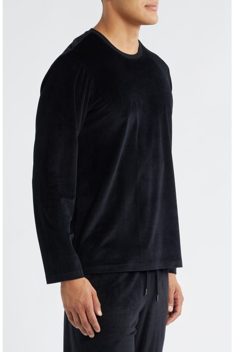 Velour Jacquard Long Sleeve Pajama Top, Alternate, color, BLACK