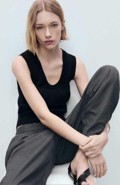 Mango Scoop Neck Cotton Blend Sweater Tank In Black