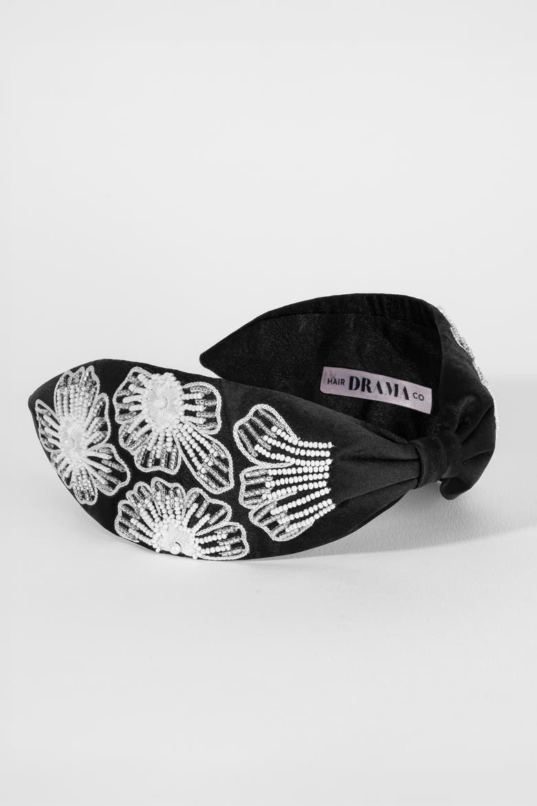 Flora Embellished Knotted Hair Band, Alternate, color, Black