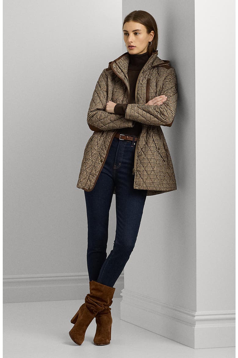 Houndstooth Check Quilted Jacket, Alternate, color, LODEN CHECK