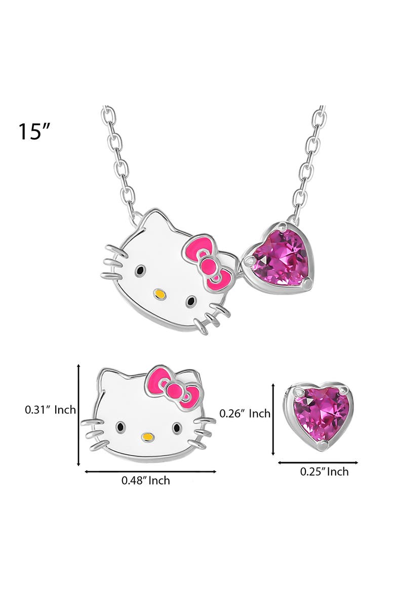 Hello Kitty Sanrio Hello Kitty and Pink Heart Pendant Necklace in Silver-Tone, Alternate, color, Silver/Pink