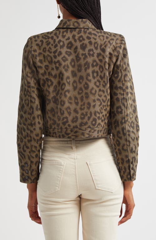 L'agence Marla Leopard Print Crop Cotton Jacket In Brown