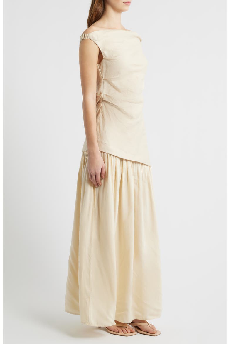 Roma Asymmetric Off the Shoulder Maxi Dress, Alternate, color, PANNA