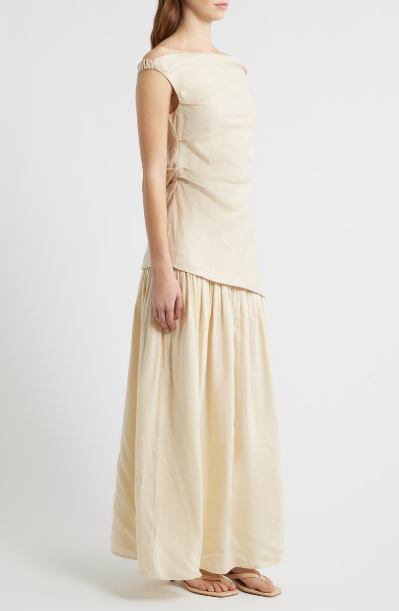 Faithfull the Brand Roma Asymmetric Off the Shoulder Maxi Dress, Alternate, color, Panna