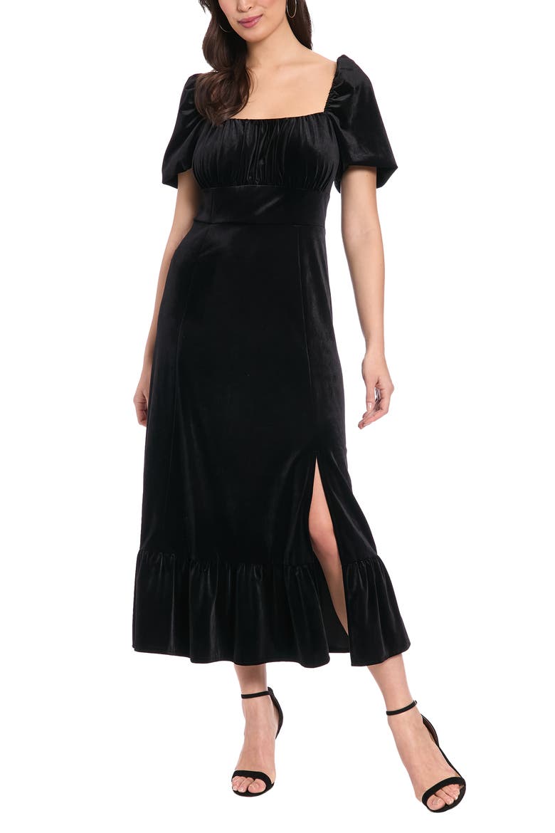 Square Neck Velvet Midi Dress, Main, color, BLACK