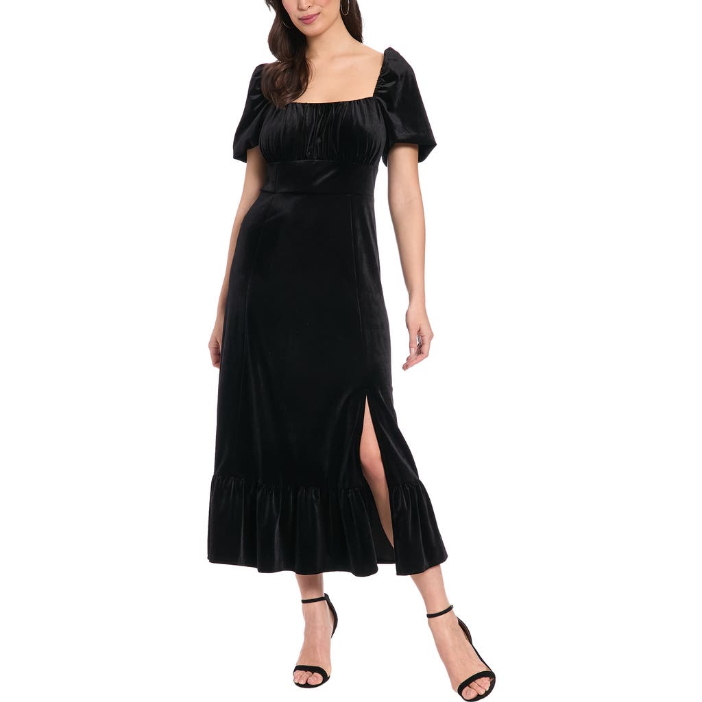 London Times Square Neck Velvet Midi Dress In Black
