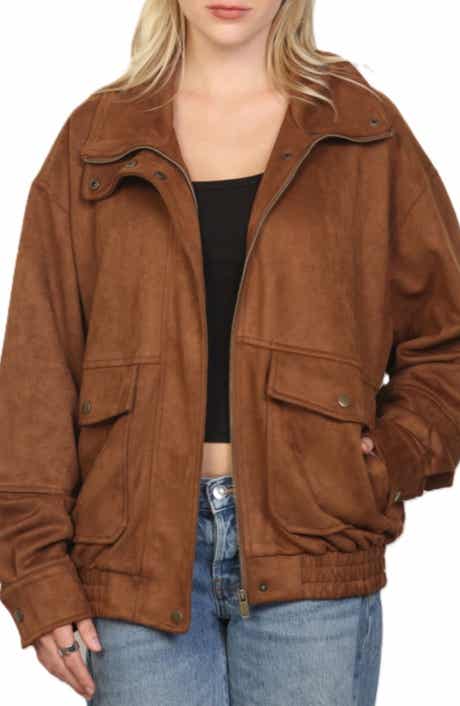 Faux Suede Funnel Neck Jacket