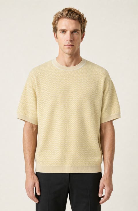 Textured Knit Short Sleeve Crewneck Sweater