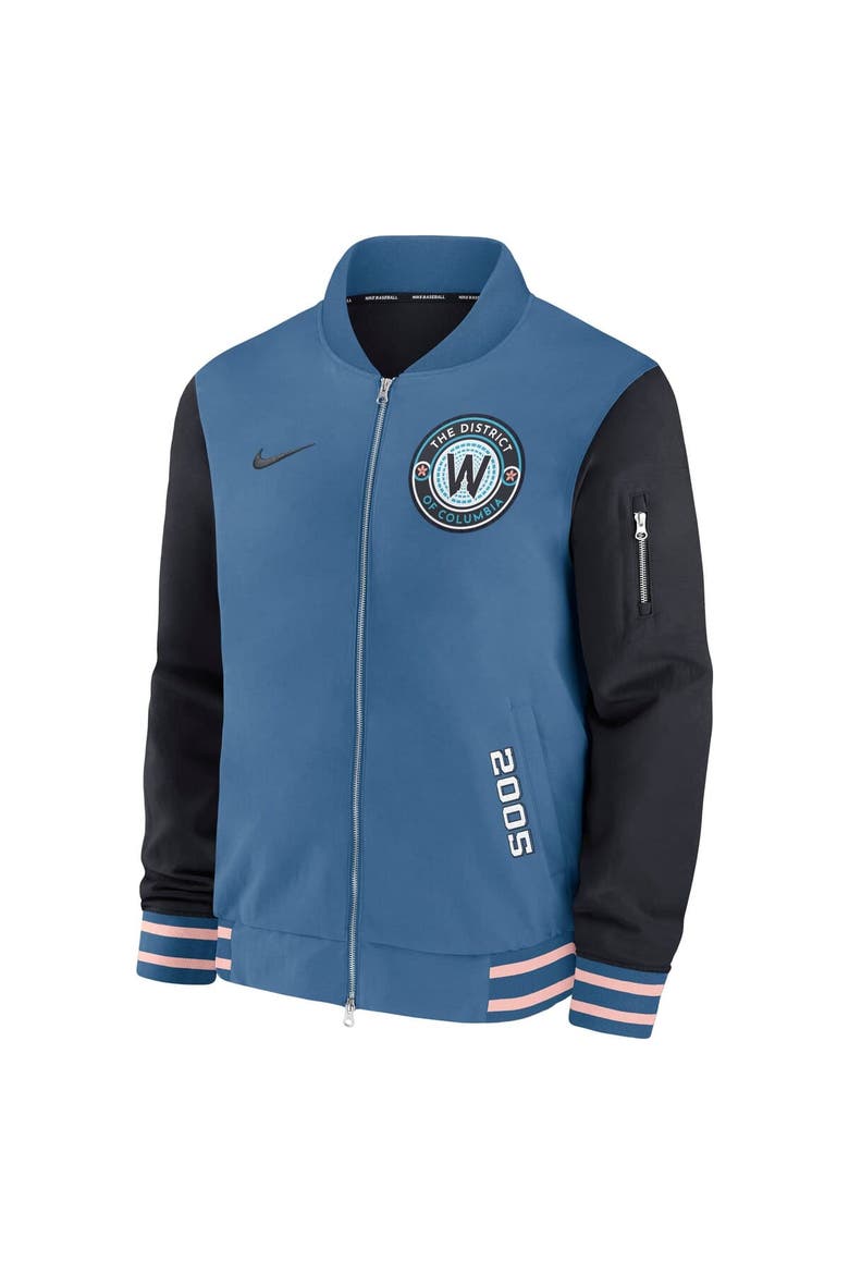 Men's Nike Blue Washington Nationals 2025 City Connect Authentic Collection Full-Zip Dugout Bomber Jacket, Alternate, color, Blue