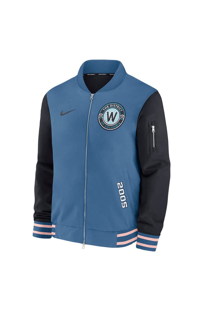 Nike Men
s Nike Blue Washington Nationals 2025 City Connect Authentic Collection Full-Zip Dugout Bomber Jacket, Alternate, color, Blue