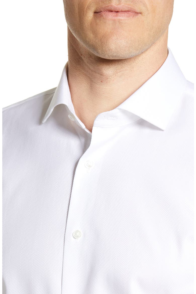 Trim Fit Herringbone Dress Shirt, Alternate, color, WHITE
