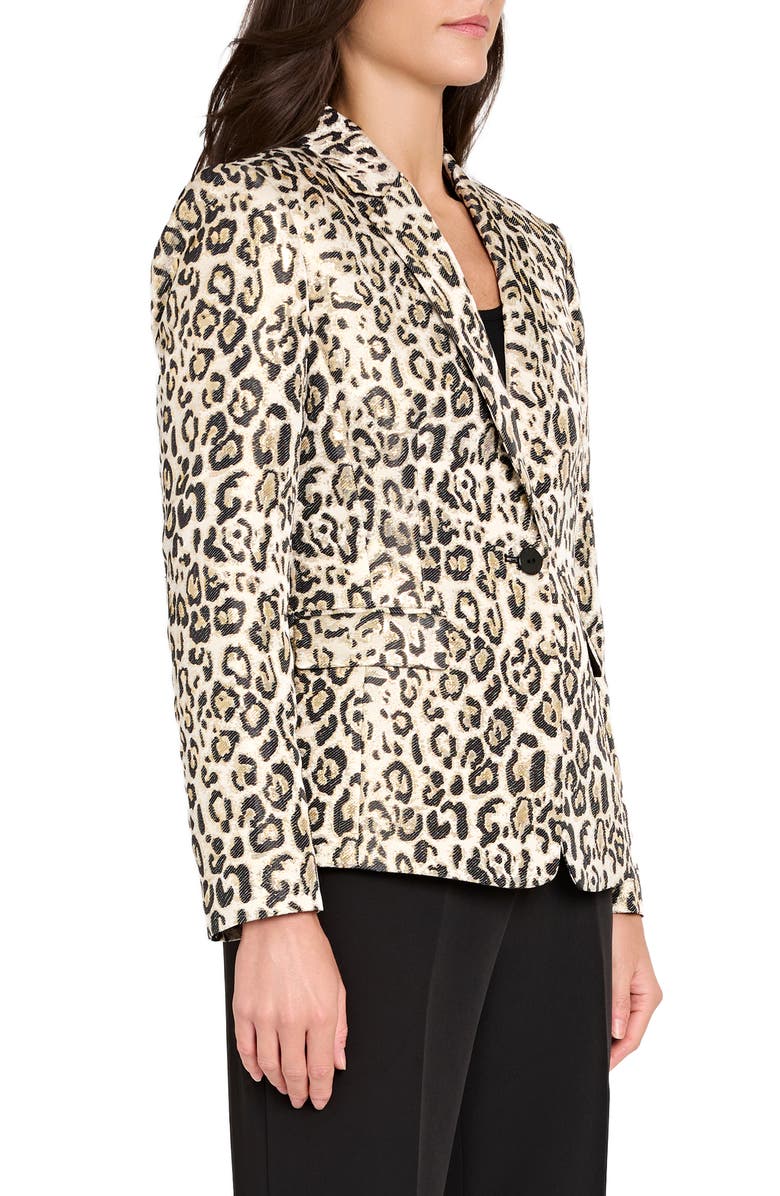 Tahari ASL Leopard Print Metallic Blazer, Alternate, color, Gold Leopard