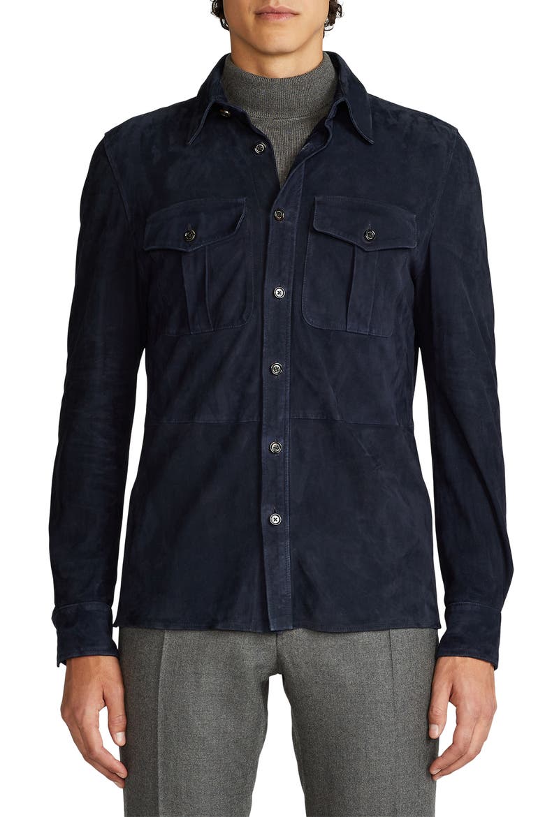 Barron Suede Shirt Jacket, Main, color, CLASSIC CHAIRMAN NAVY