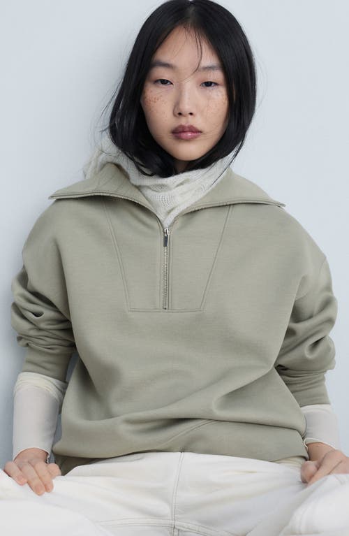 Mango Quarter Zip Sweatshirt In Khaki