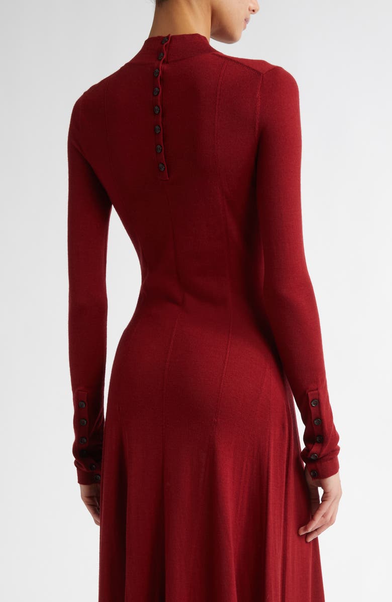 Maria McManus Godet Button Long Sleeve Merino Wool Maxi Sweater Dress, Alternate, color, Cabarnet