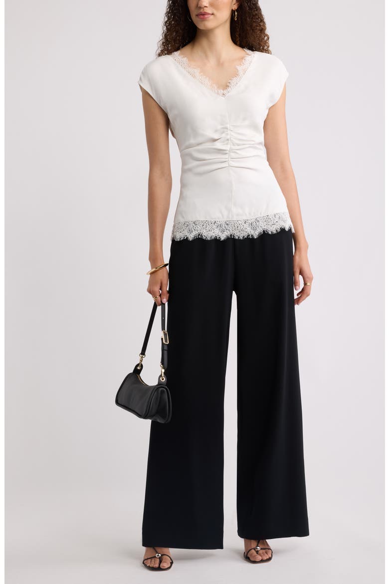 Lace Trim Ruched Top, Alternate, color, IVORY TOFU