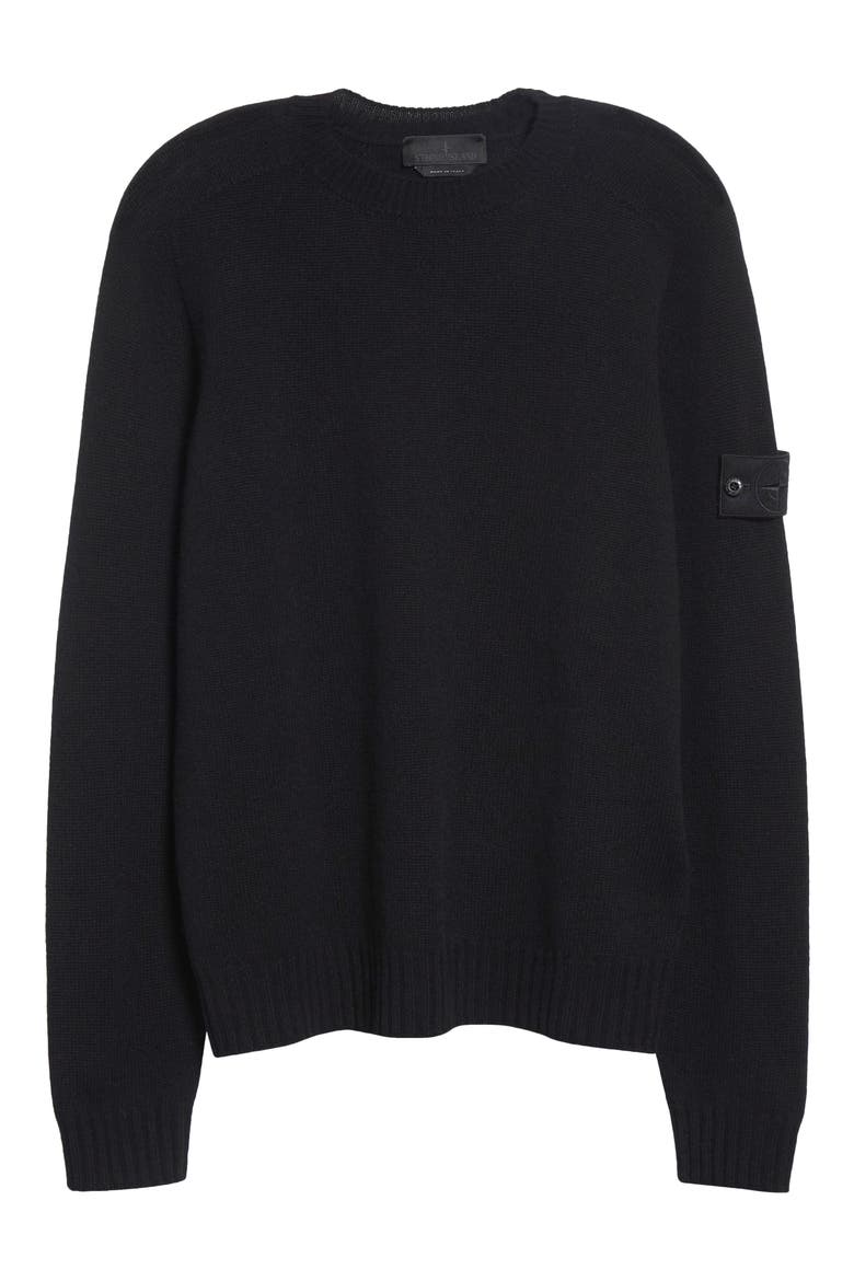 Compass Patch Cashmere Crewneck Sweater, Alternate, color, BLACK