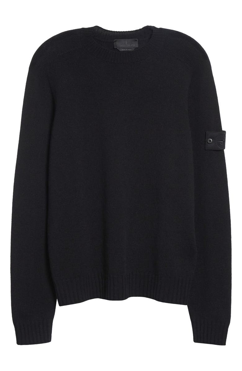 Stone Island Compass Patch Cashmere Crewneck Sweater, Main, color, Black