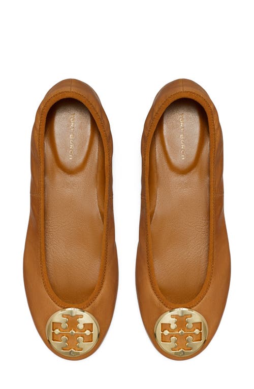Tory Burch Minnie Leather Logo Travel Ballerina Flats In Brown