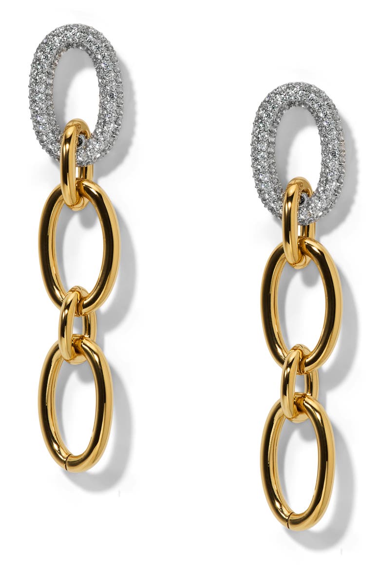 Gemini Two-Tone Pavé Drop Earrings, Main, color, GOLD