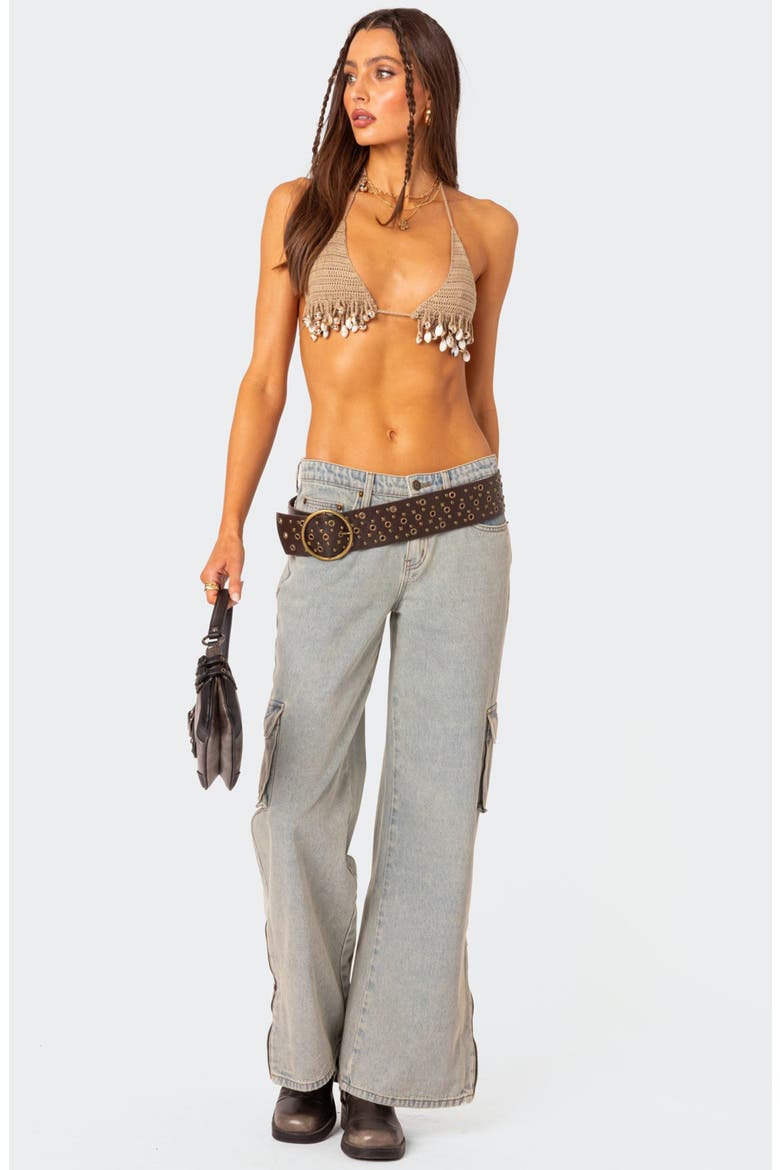 Aruba Beaded Crochet Bra Top, Alternate, color, BEIGE