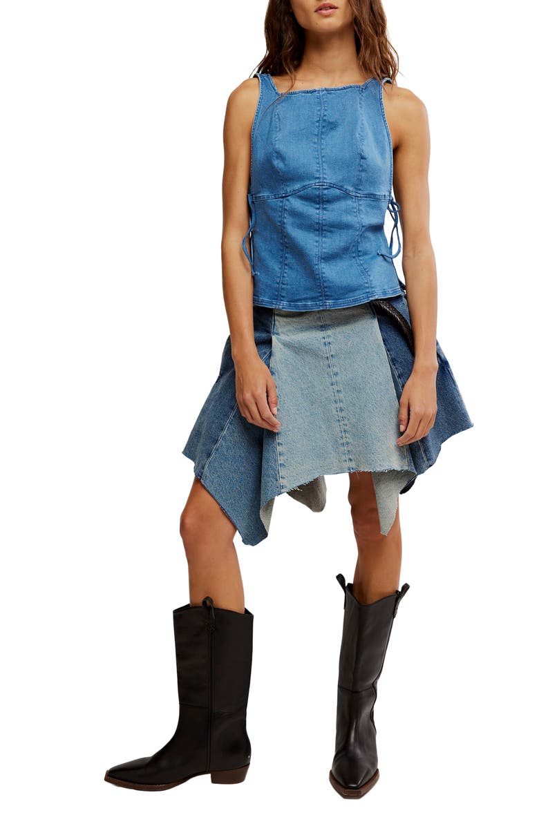 Free People Not My Fault Denim Corset Tank, Alternate, color, Denim Baby Blue Wash