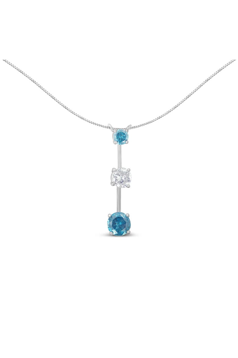 14K White Gold 1 1/2 cttw White and Treated Blue Diamond Pendant Necklace, Main, color, White