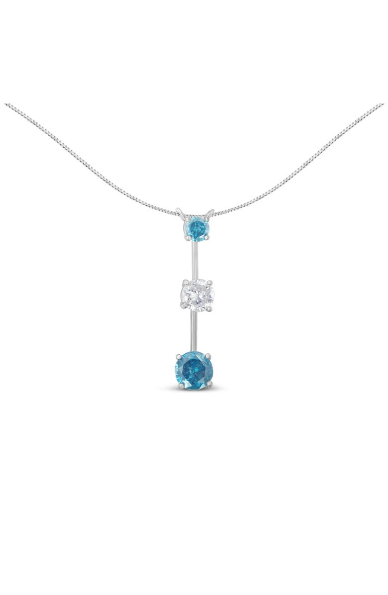 Haus of Brilliance 14K White Gold 1 1/2 cttw White and Treated Blue Diamond Pendant Necklace, Main, color, White
