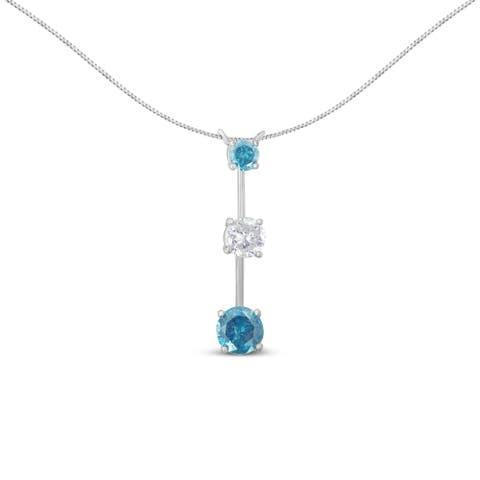 14K White Gold 1 1/2 cttw White and Treated Blue Diamond Pendant Necklace