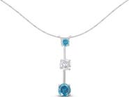 Haus of Brilliance 14K White Gold 1 1/2 cttw White and Treated Blue Diamond Pendant Necklace
