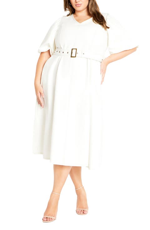 Delilah Flutter Sleeve Denim Midi Dress (Plus)