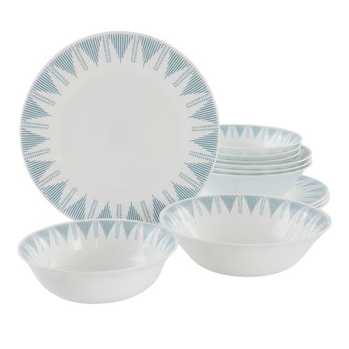 Ultra By Gibson Piper Point 12 Piece Opal Glass Dinnerware Set In White