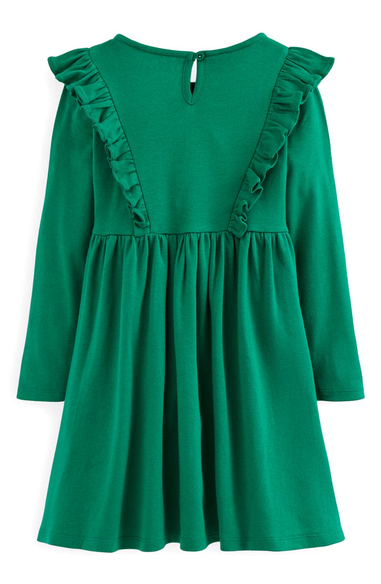 Mini Boden Kids' Embroidered Ruffle Long Sleeve Cotton Dress, Alternate, color, Jewel Green